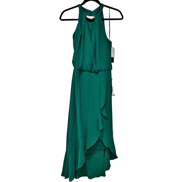 XSCAPE Women's Crepe Choker Halter-Neck High-Low Midi Dress Green Size 8 NWT - Picture 6 of 13